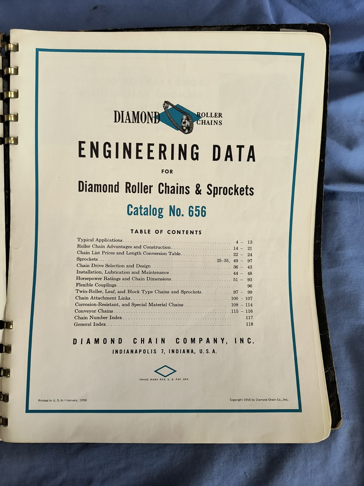 Diamond Roller Chains & Sprockets Catalog 656 1956 Vintage Machinist