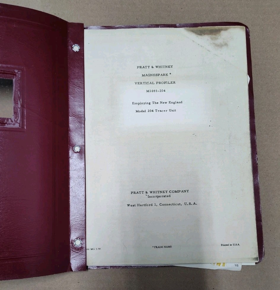 Pratt & Whitney Magnespark Vertical Profiler Tracer Unit Instructions Manual Vtg