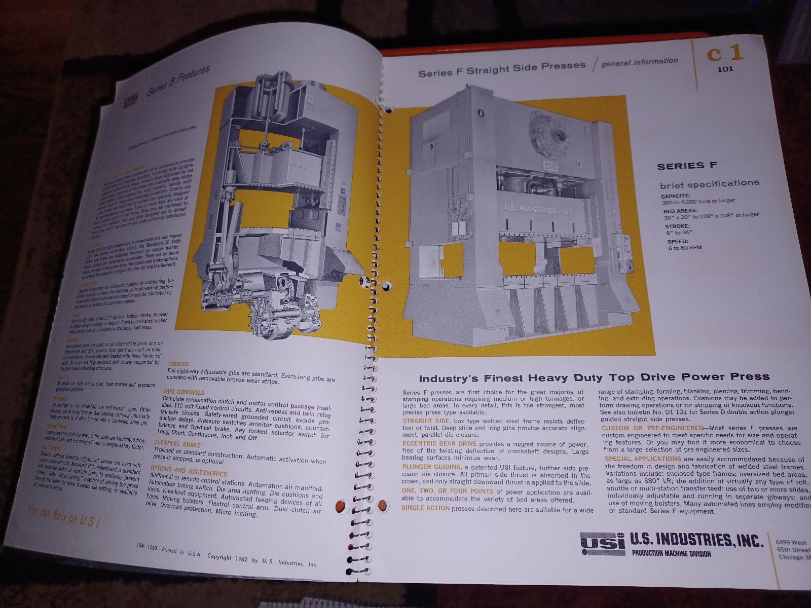 USI US Industries Inc GENERAL PRESS CATALOG BOOK A1 800 PRODUCTION MACHINE DIVIS