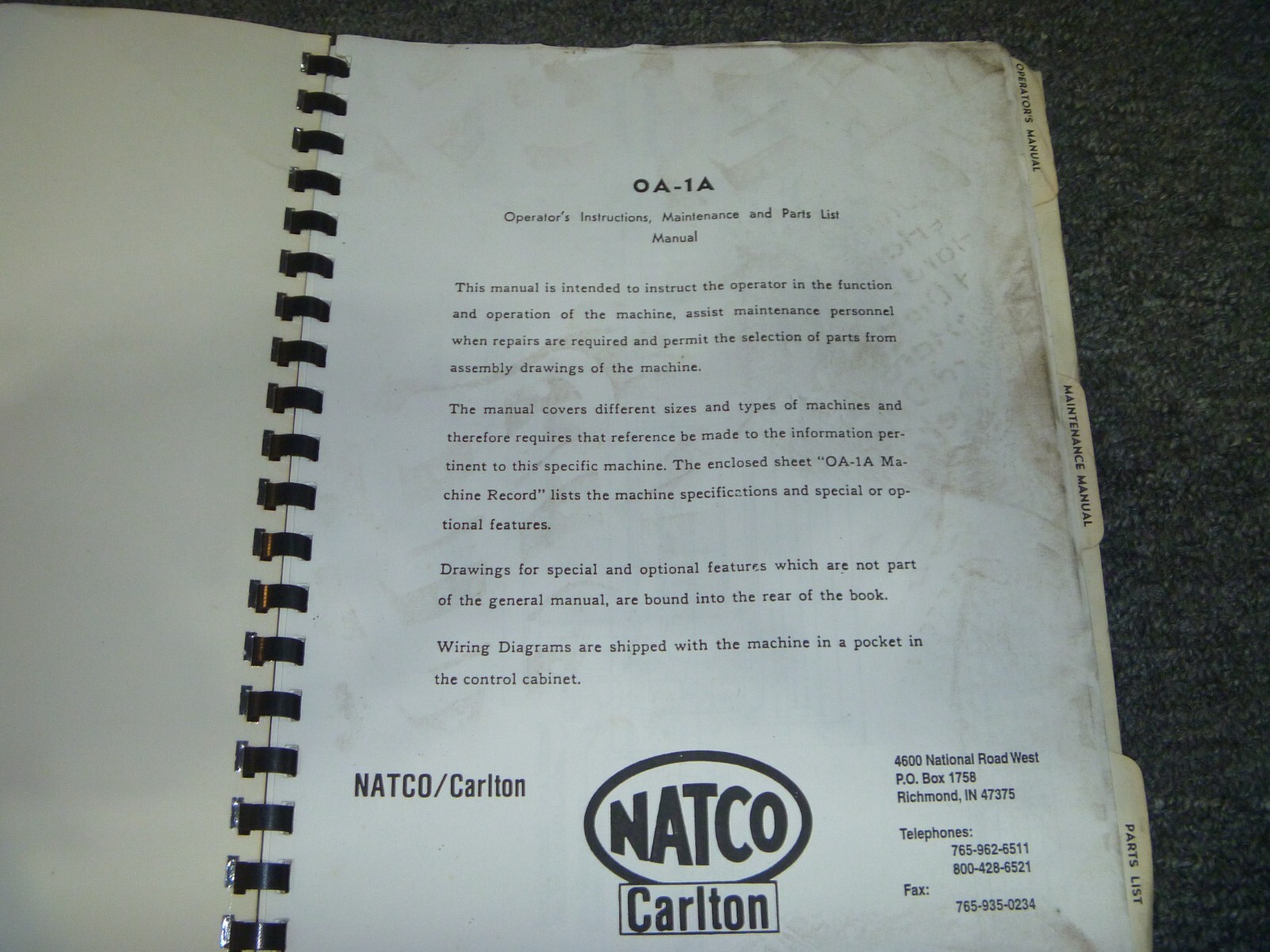 NATCO Carlton 1A-3739 Radial Arm Drill Parts Catalog Operator Maintenance Manual