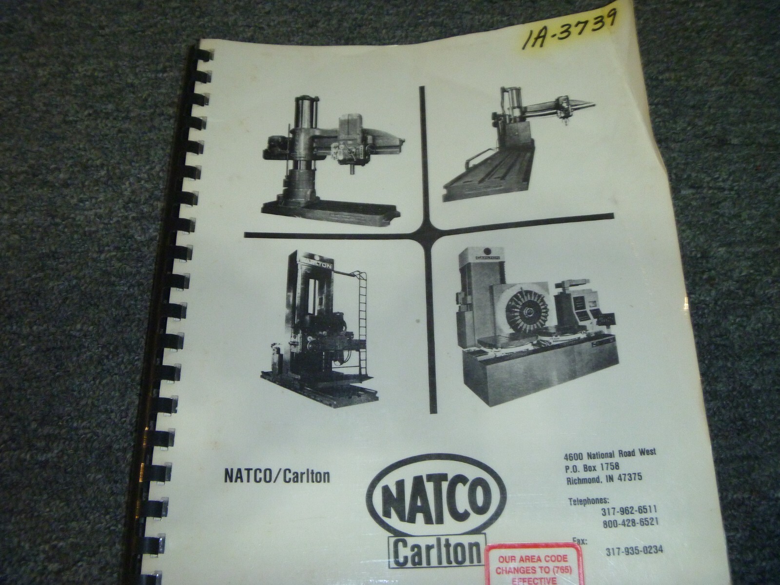 NATCO Carlton 1A-3739 Radial Arm Drill Parts Catalog Operator Maintenance Manual