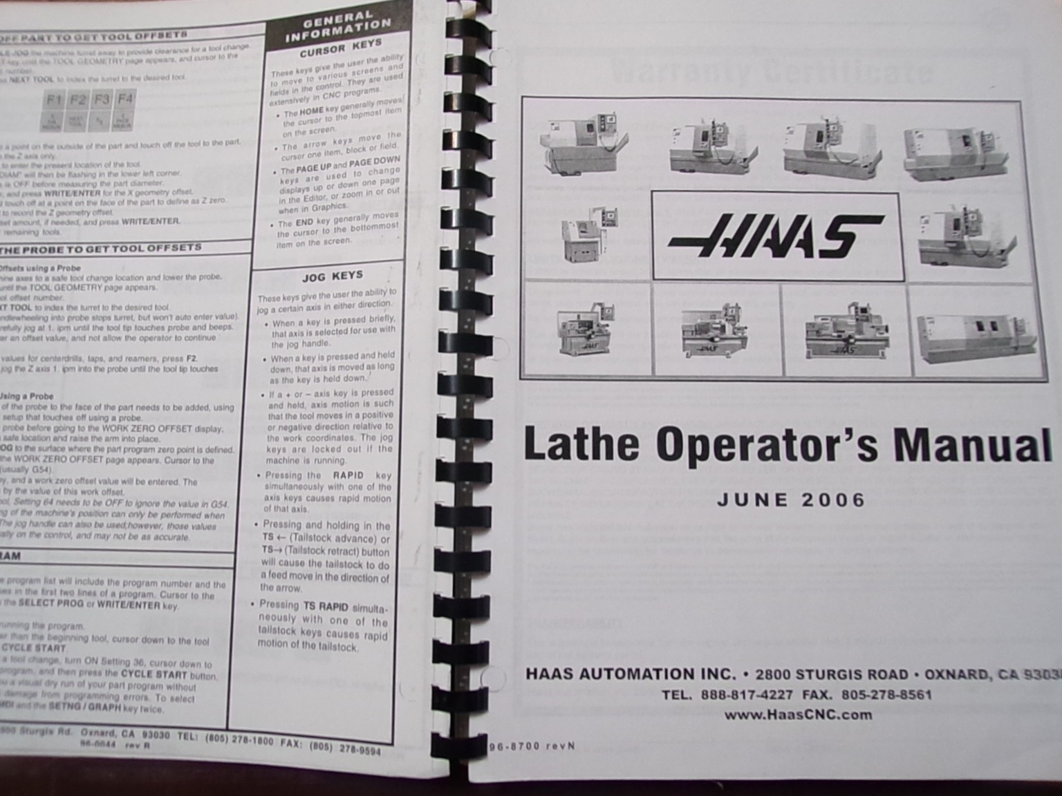 Haas CNC Lathe Operator’s Manual June 2006