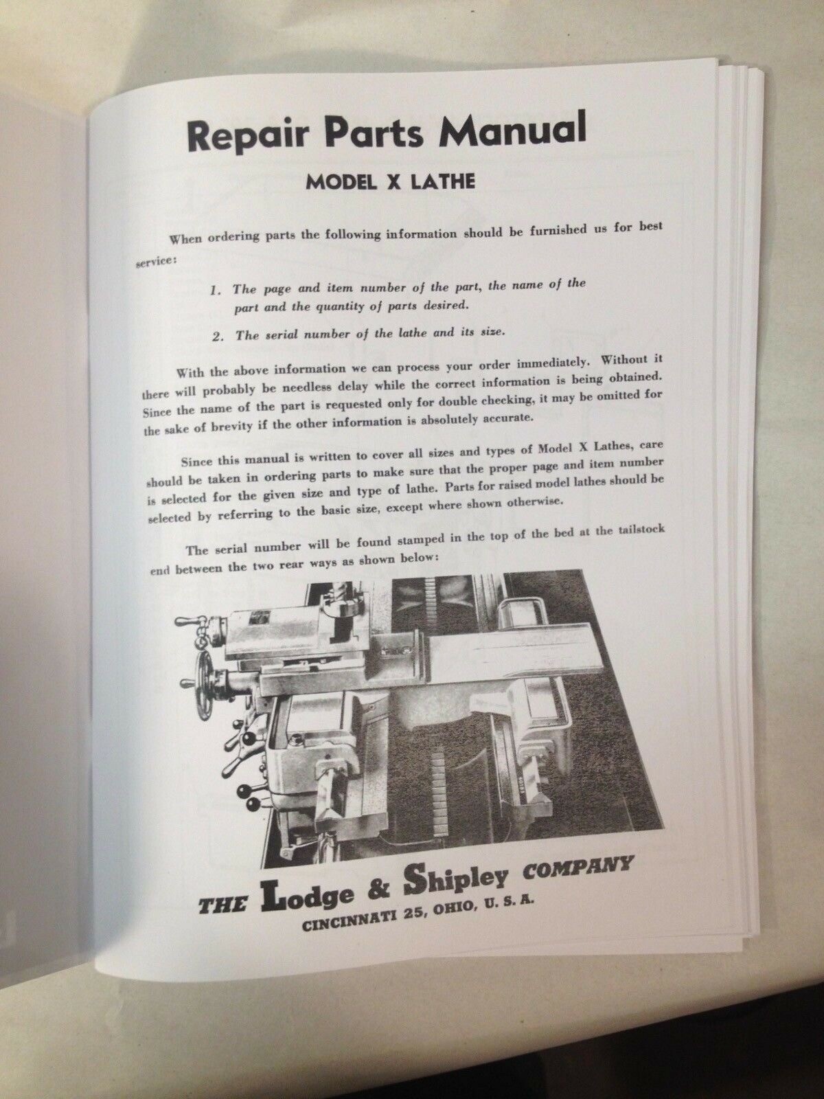 Lodge & Shipley Model X Lathe Instruction Book & Repair & Parts Manual