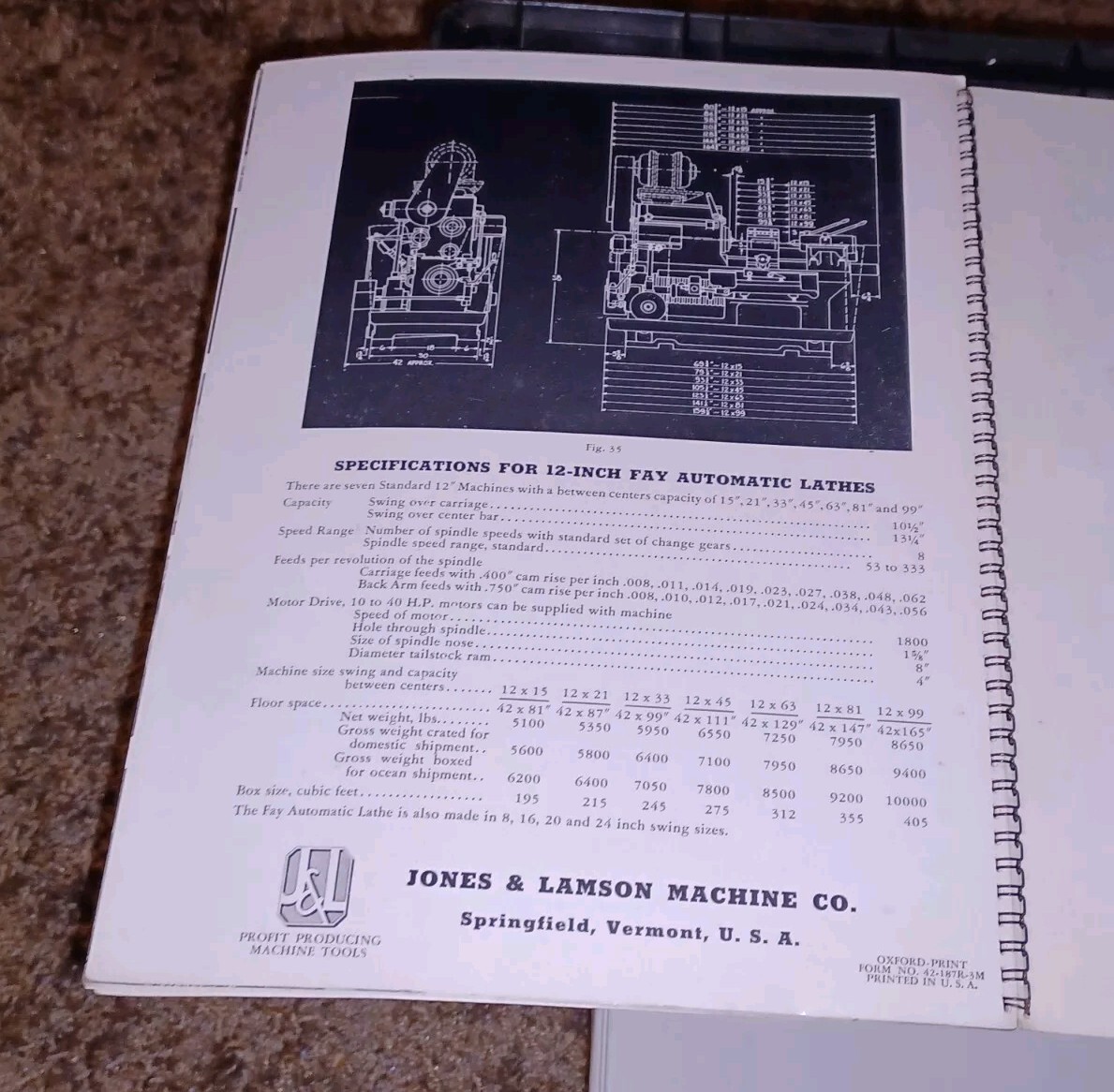 1930s Jones & Lamson Machine Co. 12″ Fay Lathe Catalog Book MACHINIST TOOL J&L