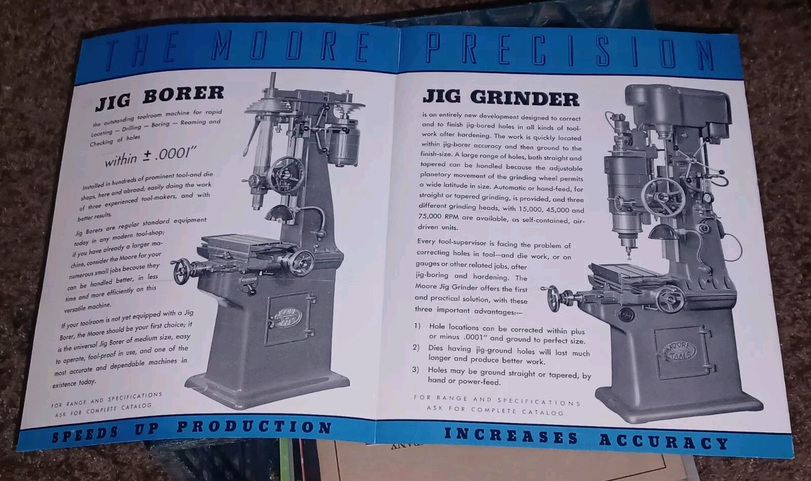 MOORE JIG BORER GRINDER MACHINE METAL TOOL SHOW 1940 Cleveland Marburg Brothers