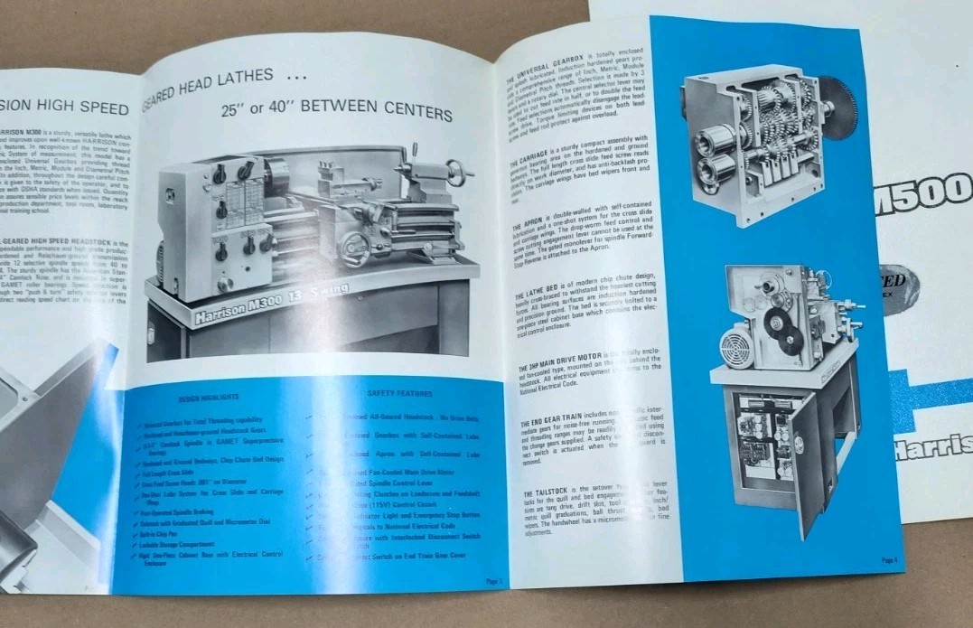 Harrison M Series High Speed Lathe Sales Brochure Lot Catalog Advertising Vtg