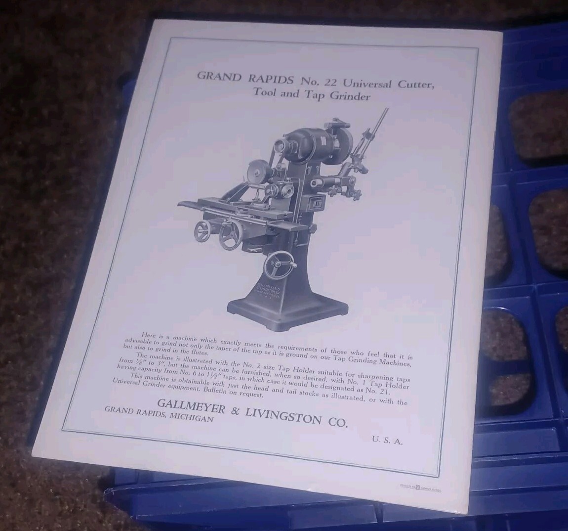 GALLMEYER & LIVINGSTON GRAND RAPIDS Michigan Tool TAP GRINDERS Catalog Book VTG
