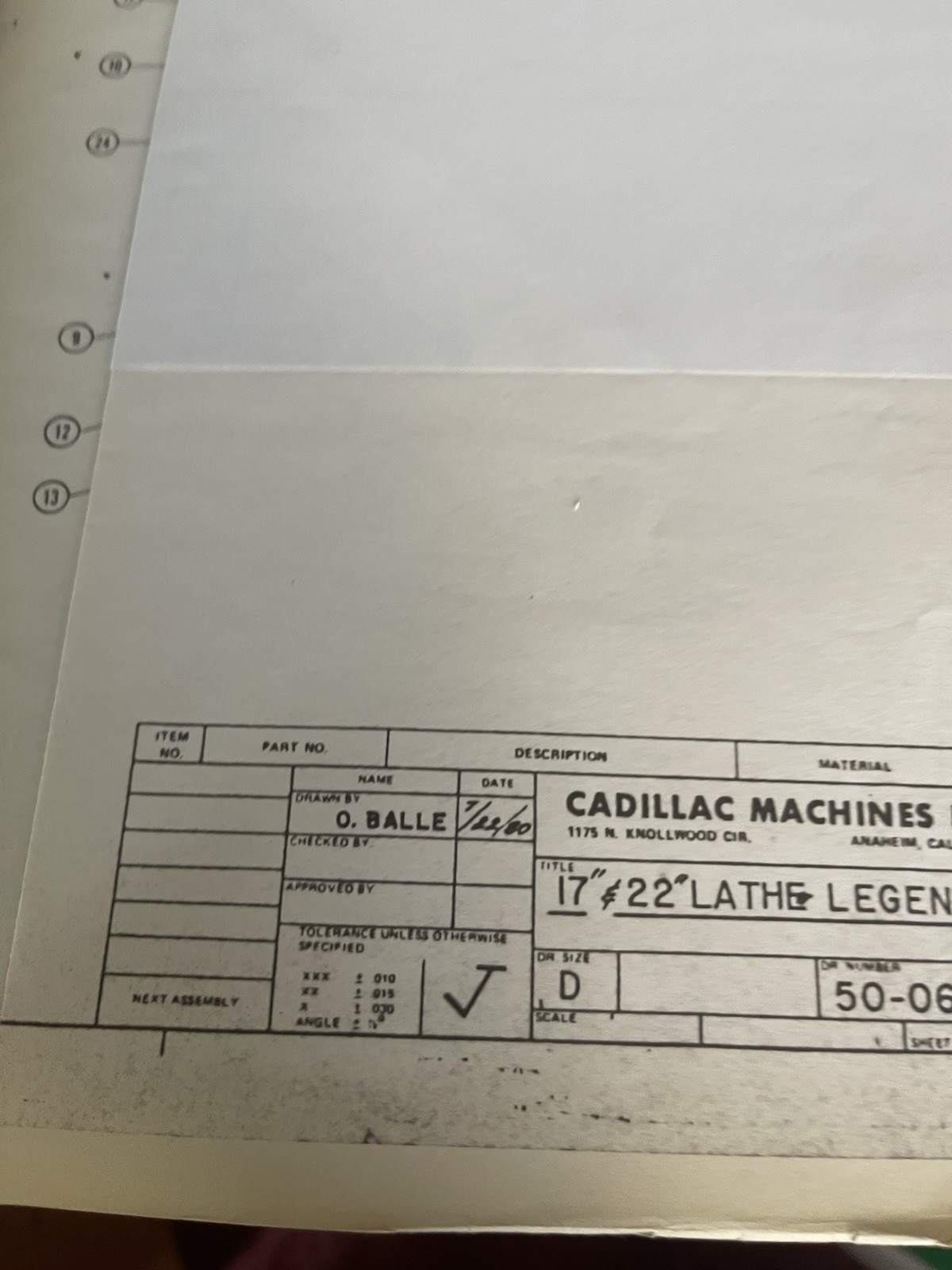 Cadillac Precision High Speed Lathe Operating Instructions for Models 1700/2200