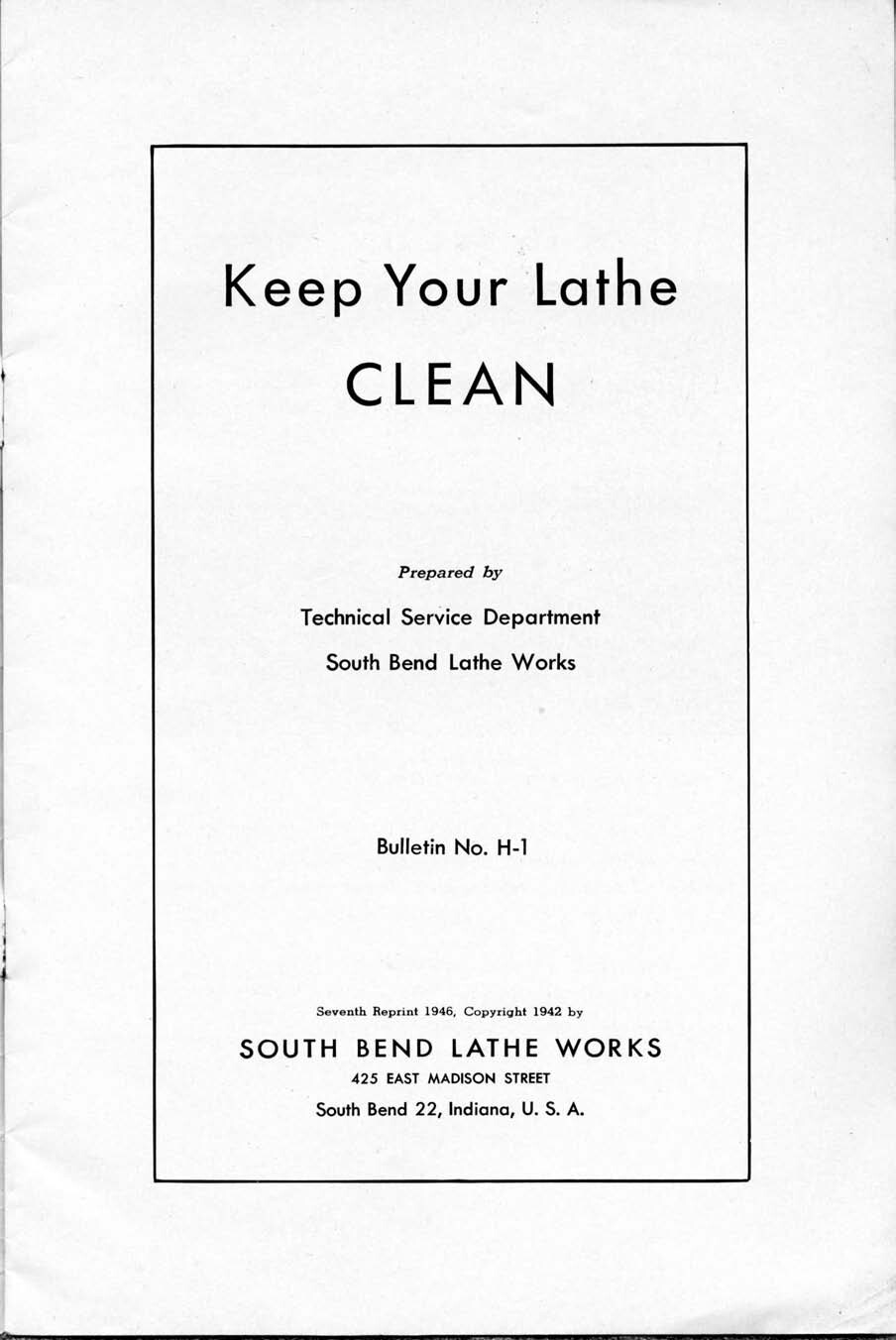 Lathe Manual Fits 1946 South Bend No. H-1 – Keep you Lathe Clean H-1