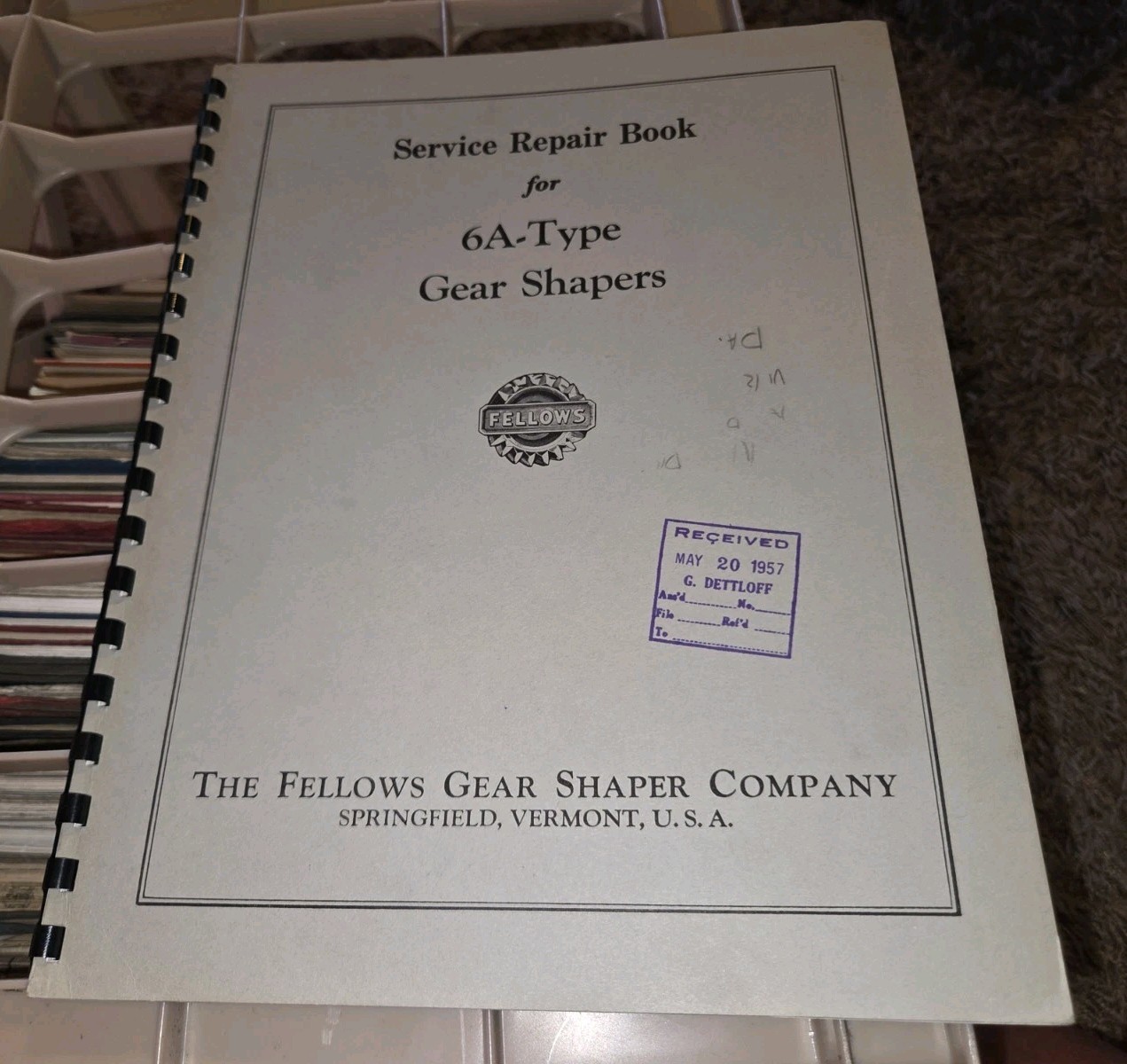 VTG Fellows Company Type Series 6A Gear Shaper SERVICE REPAIR BOOK MANUAL 1956