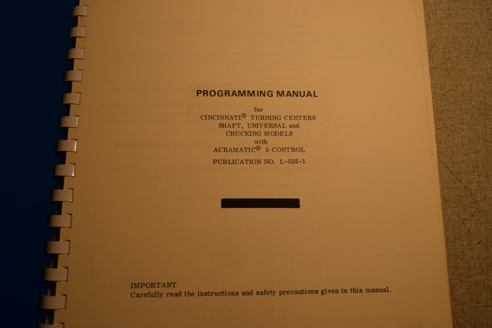 Cincinnati Milacron Programming Manual for Turning Centers with Acramatic 5