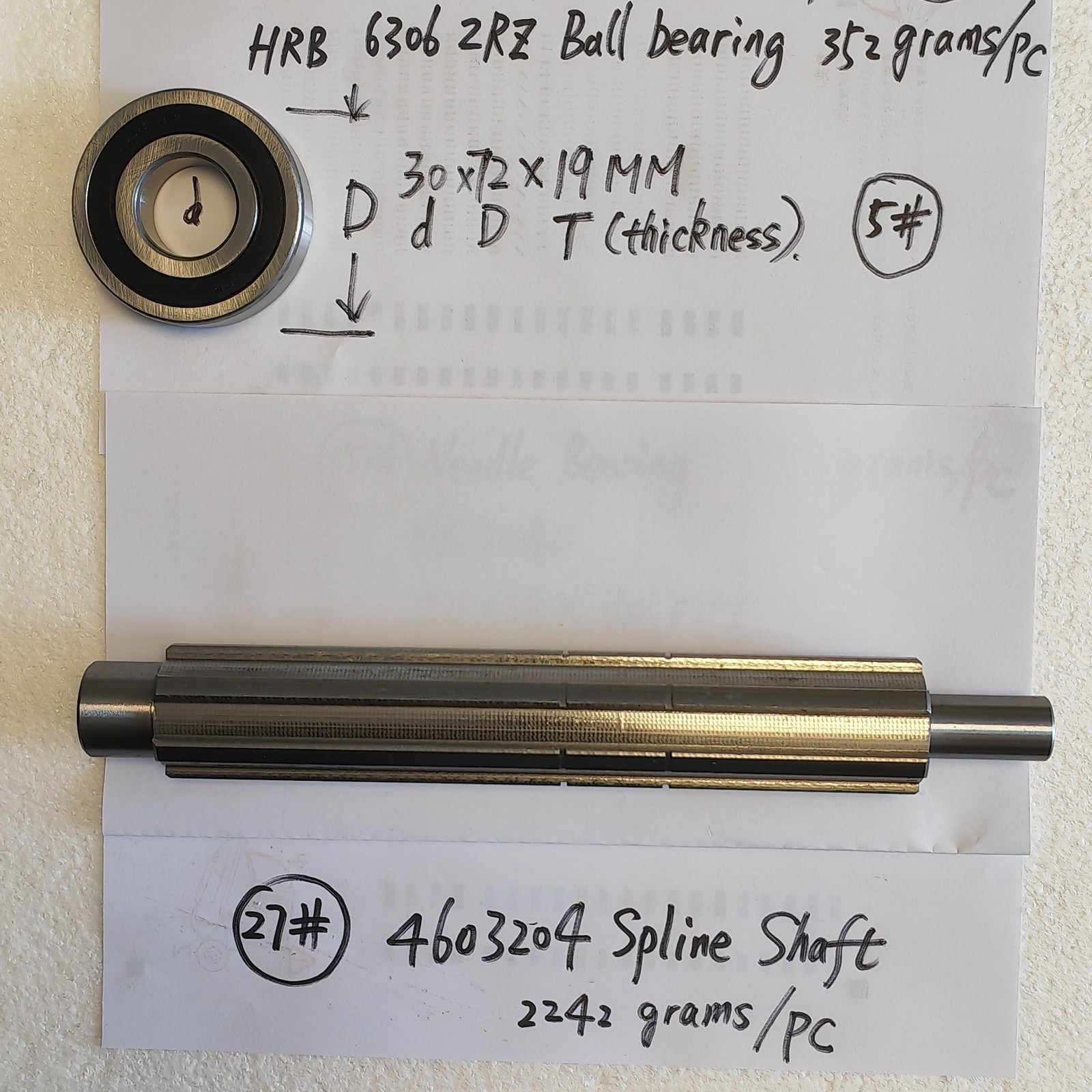 J1MK460/530 Lathe Headstock Parts Mazak Spline Shaft 4603204 & Ball Bearing 6306