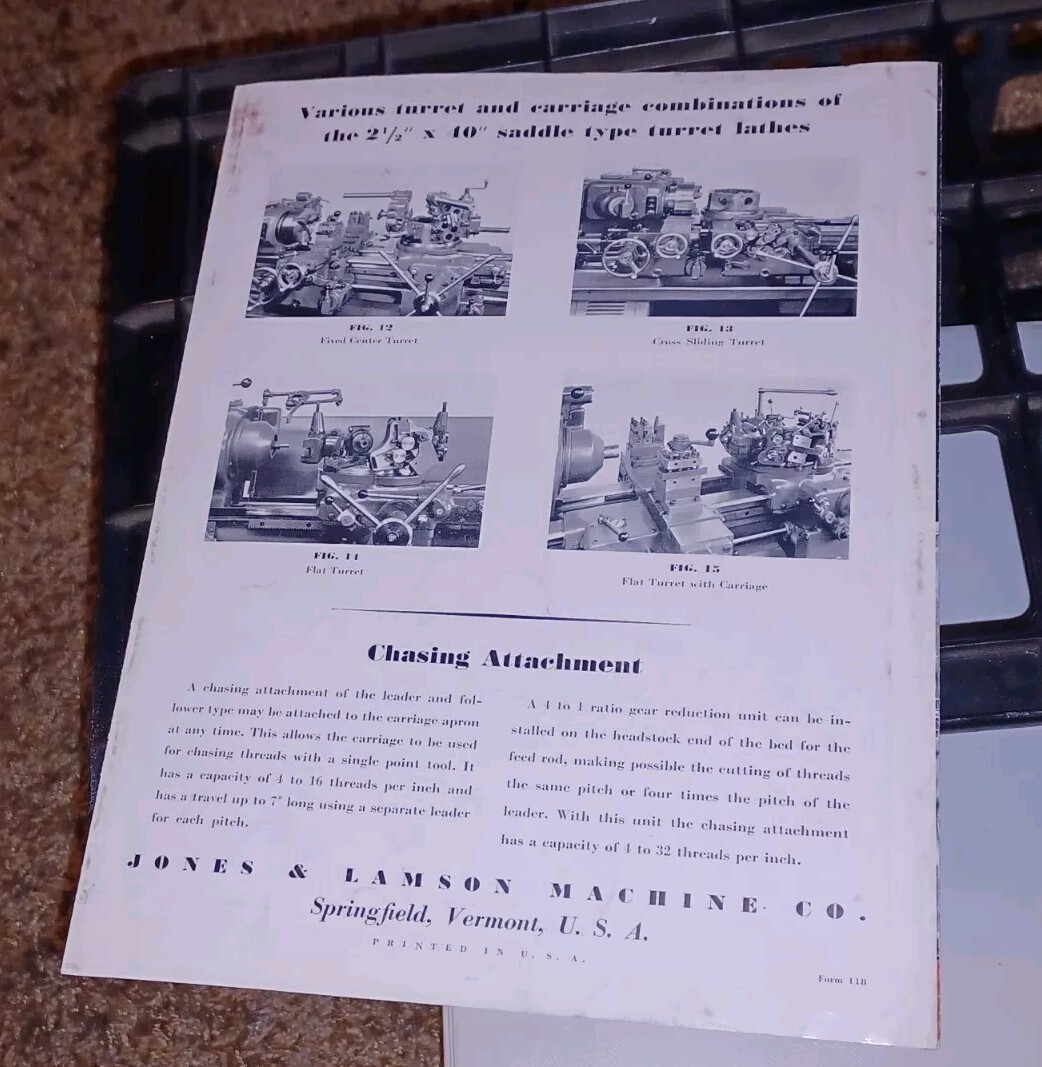 Jones & Lamson Machine Co SADDLE TYPE UNIVERSAL TURRET LATHES Catalog Book TOOL
