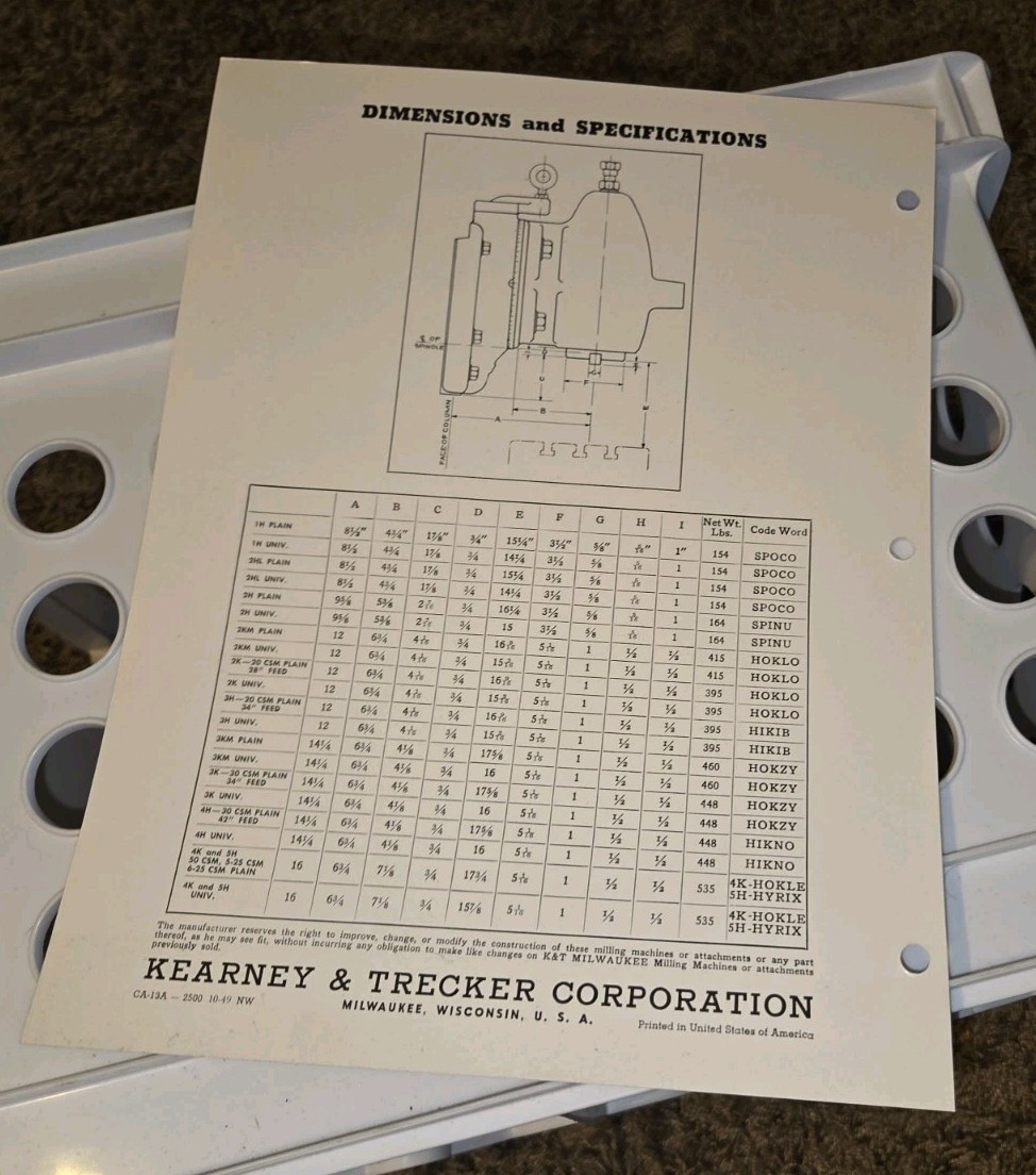 KEARNEY TRECKER Heavy D Swivel Head Vertical Milling Attachment BULLETIN CA-13a