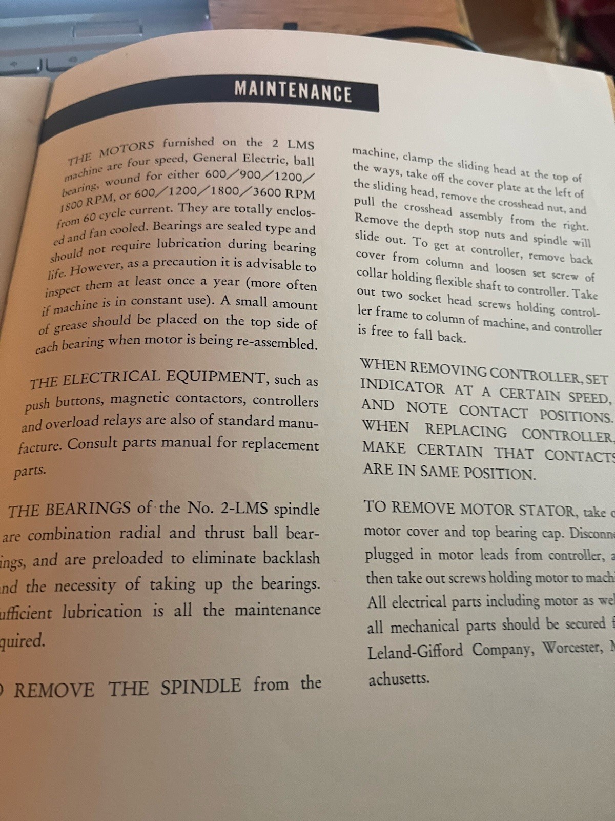 Operating Maintenances Instructions for Leland-Gifford No.2 LMS Drilling Machine