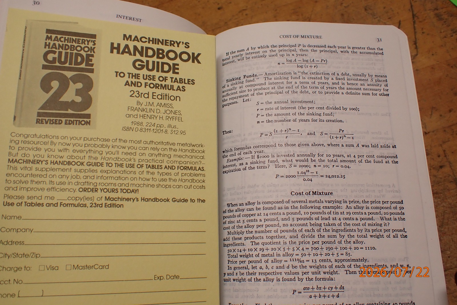 LOT 251: VINTAGE MACHINERY’S HANDBOOK MACHINIST BOOK