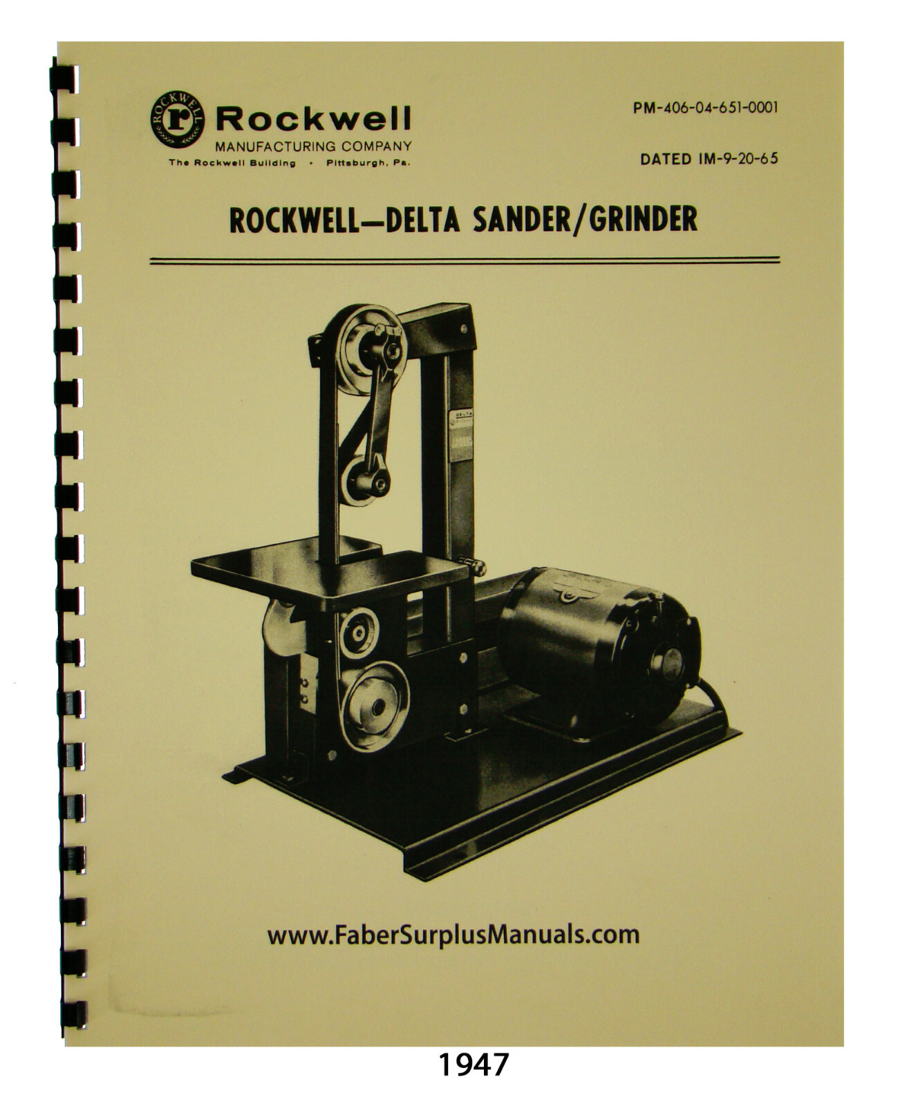 Rockwell Delta 1″ Sander Grinder Instruction & Parts List Manual #1947