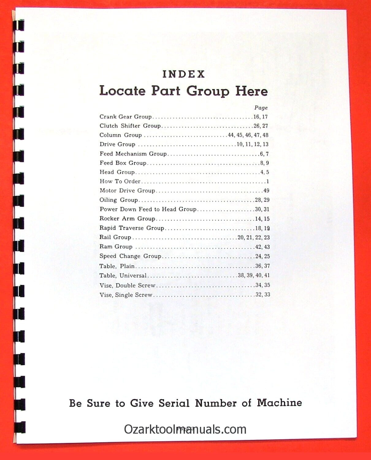 CINCINNATI 16″ 20″ 24″ 28″ 32″ 36″ Metal Shapers Repair Parts Manual 0122