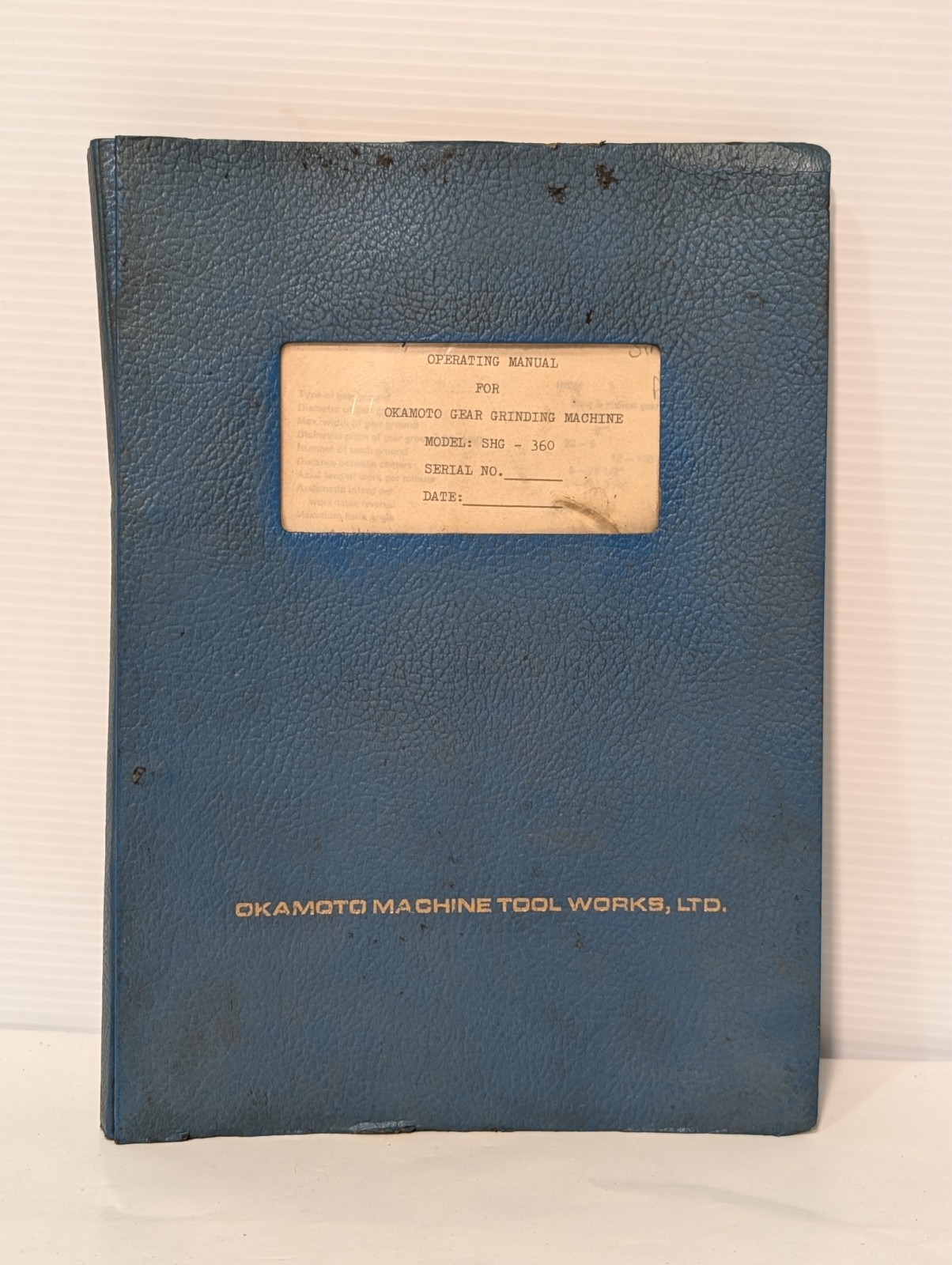 Okamoto SHG-360 Gear Grinding Machine Operating Manual, Free USA Ship