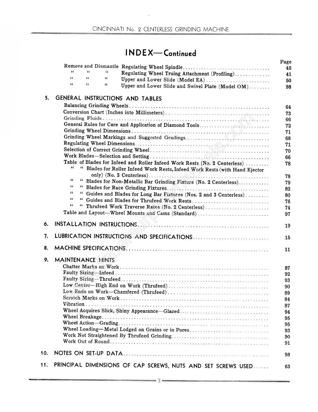 Cincinnati No. 2 Centerless Grinder Models EA & OM Service & Parts Manual *370
