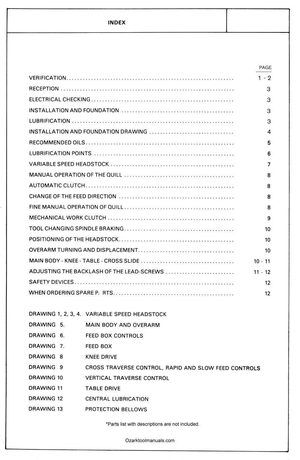 LAGUN FTV-4 Vertical Milling Machine Operator Owner’s Service Parts Manual 1512