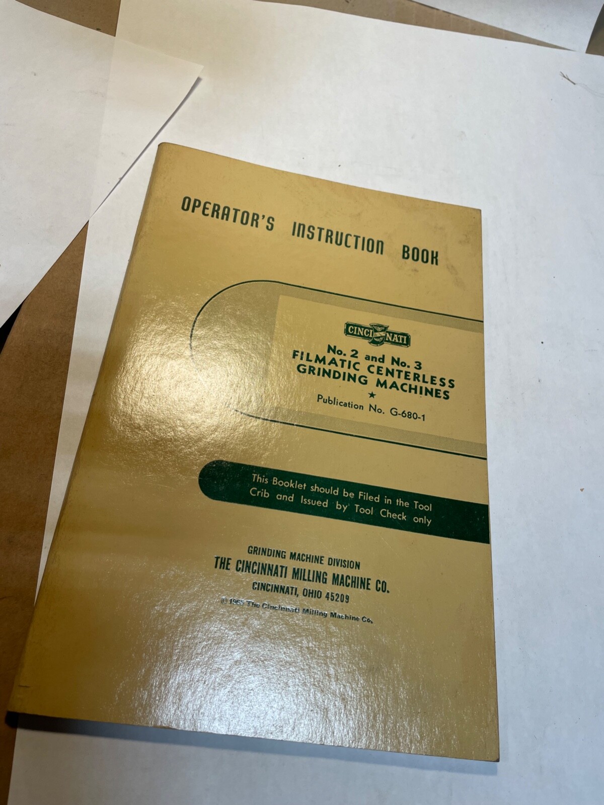 Cincinnati No.2 & No.3 Filmatic Centerless Grinding Machine Operator’s Manual