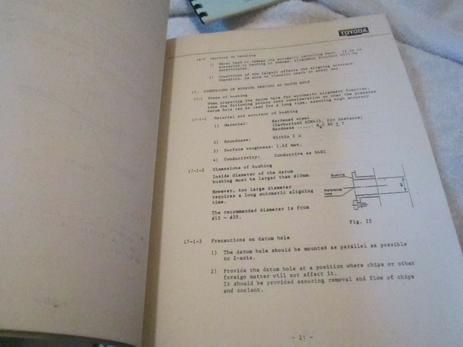 TOYODA Model FH55 Caterpillar Horizontal Machining Center Tooling Manual BOOK