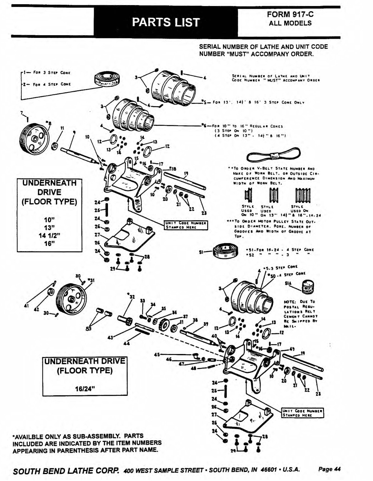 Lathe Maintenance Parts Manual South bend 10, 13, 14 1-2, 16, 16-24 inch CE3458