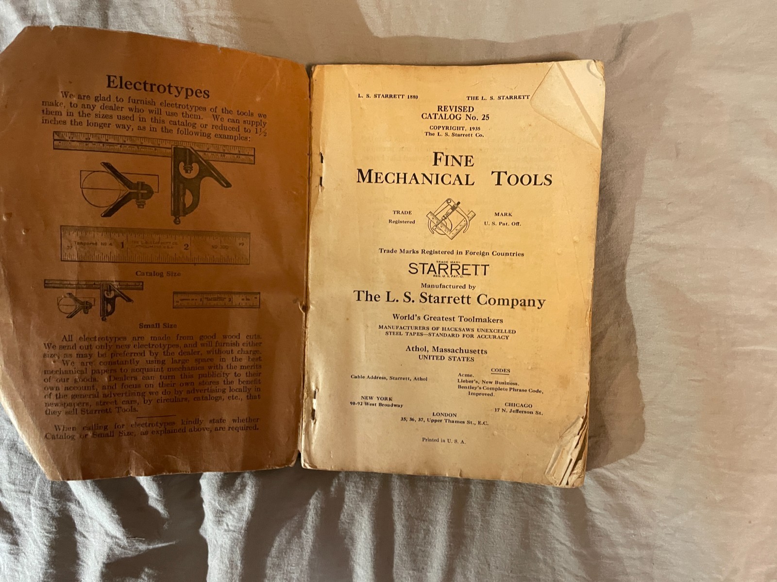 1935 Starrett Tools, Catalog No. 25 Revised Edition with New Tools Supplement