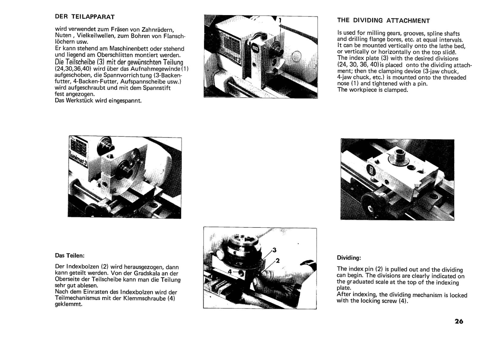 3 UNIMAT MM LATHE & Milling Machine OPERATOR Instr. Manual Fits 1986 EMCO VS2050
