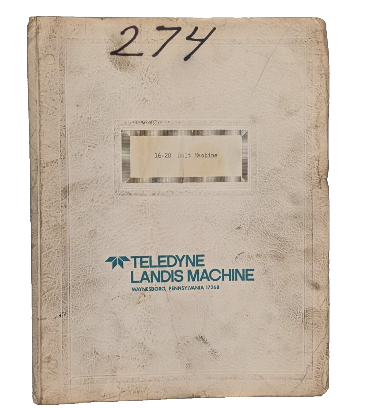 Vintage Teledyne Landis 16-20 Bolt, Thread Machine Reference Materials, 16-20B
