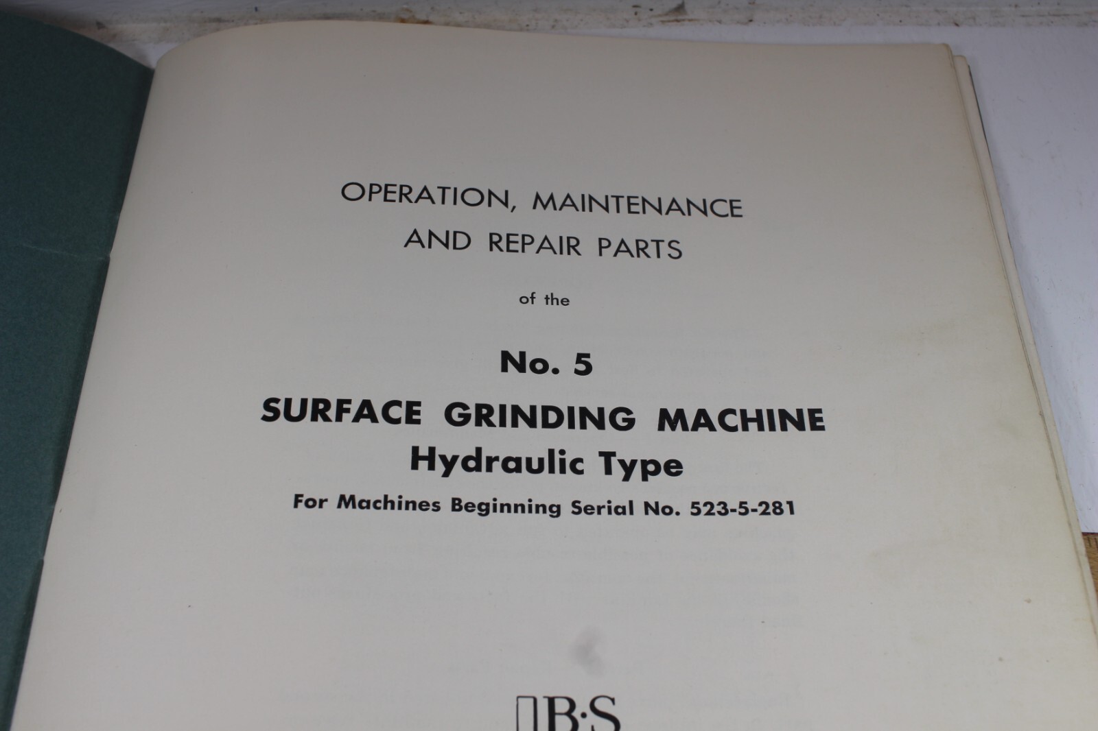 Brown & Sharpe No.5 Surface Grinding Machine Operating Book