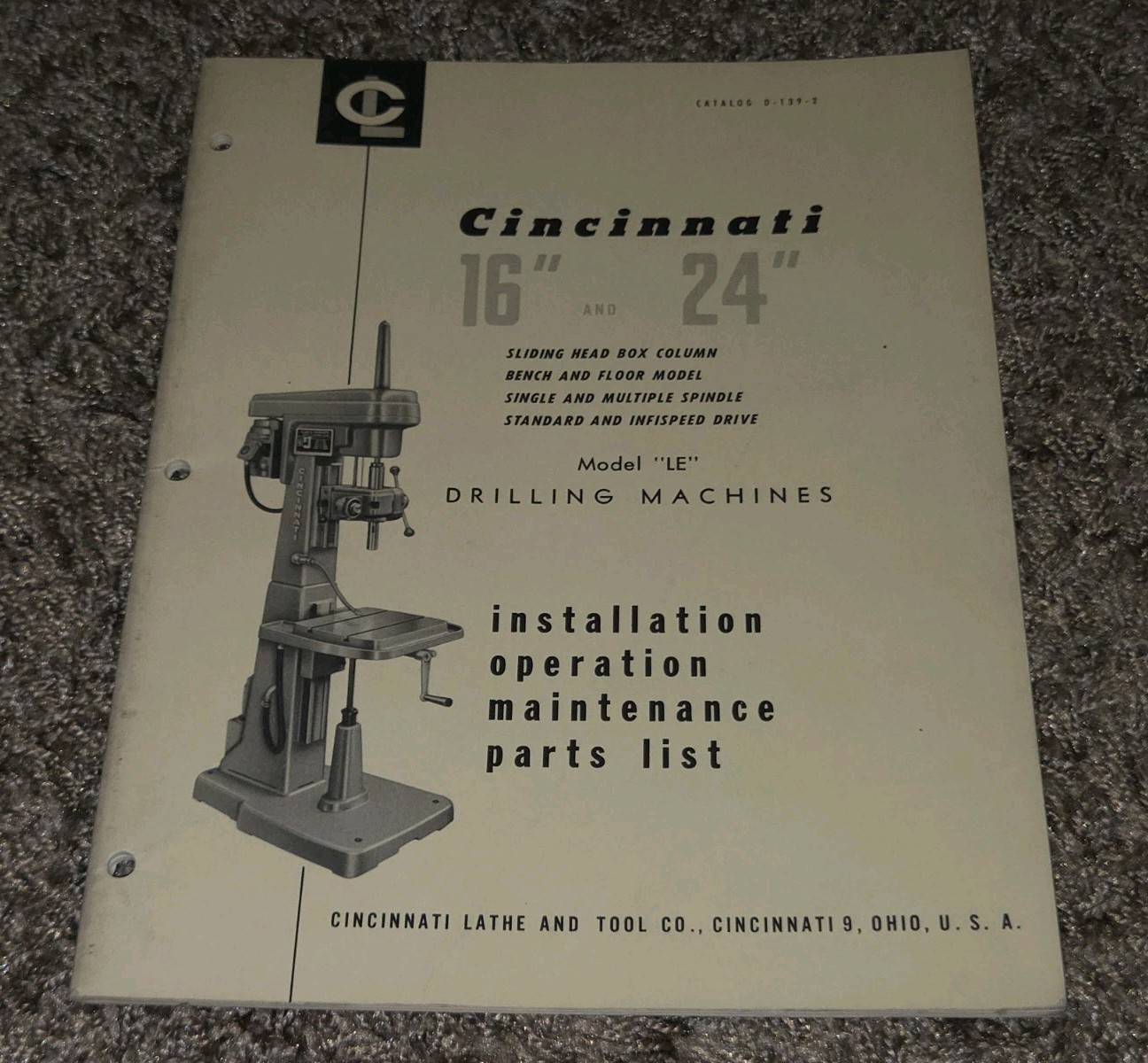 CINCINNATI LATHE TOOL COMPANY ROYAL 16″ 24″ DRILLING Machines LE CATALOG D-139-2
