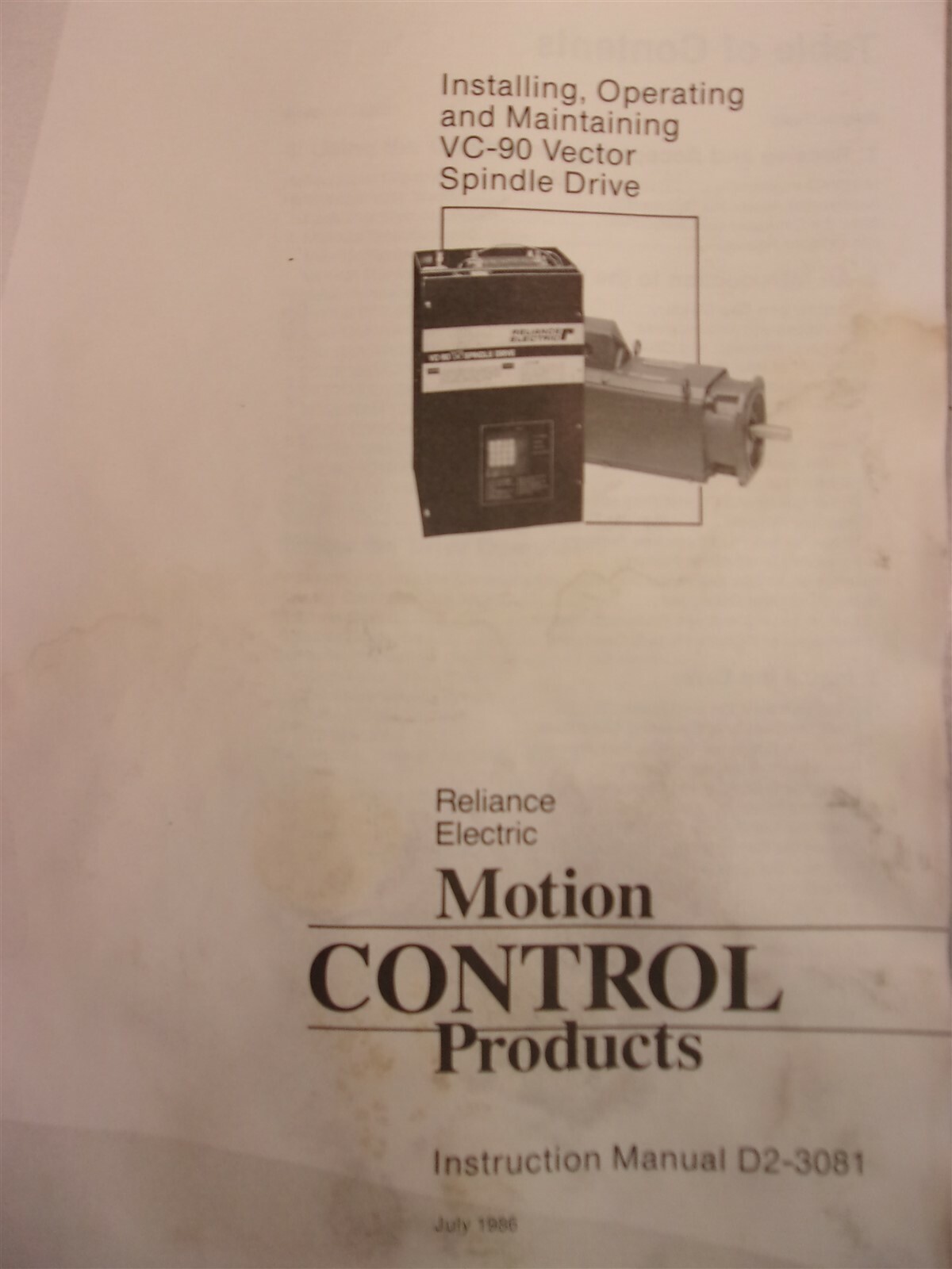 Reliance Electric D-3081 Instruction Manual For VC-90 Spindle Drive July 1986