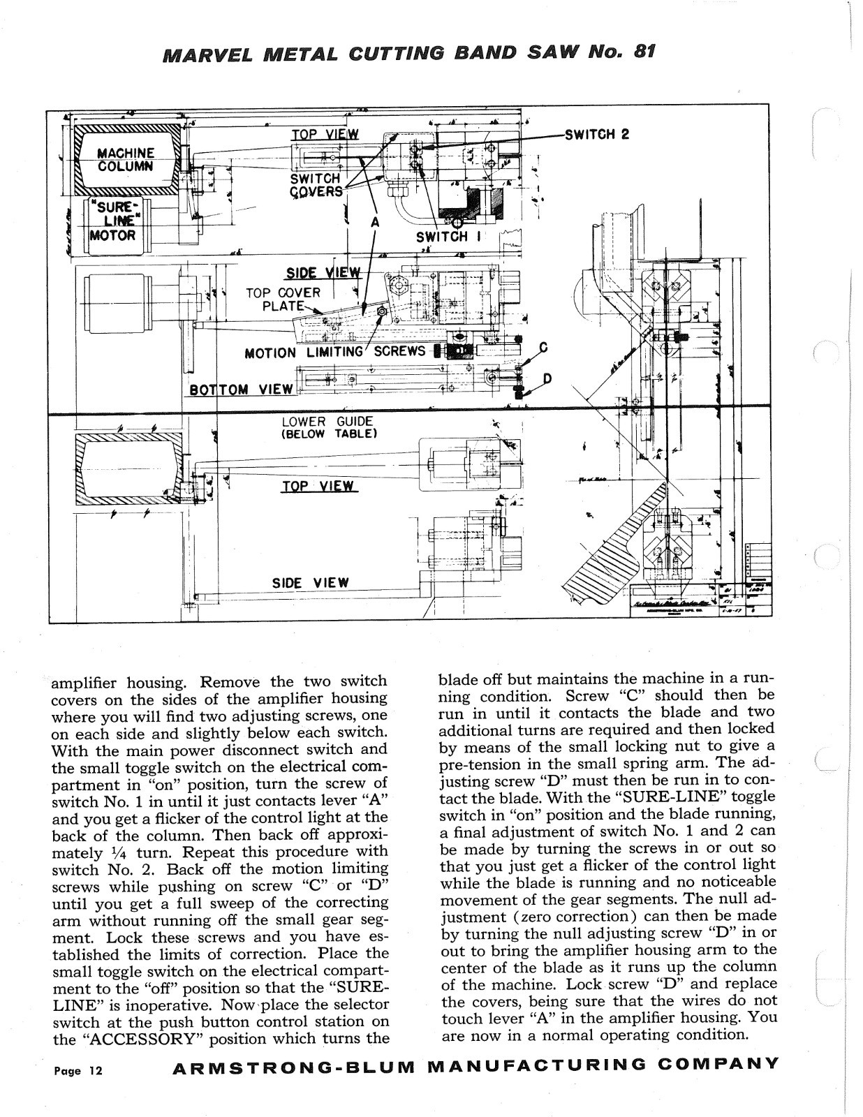 Metal Cutting Band Saw Operator Manual Marvel Hydraulic High Speed Heavy Duty 81