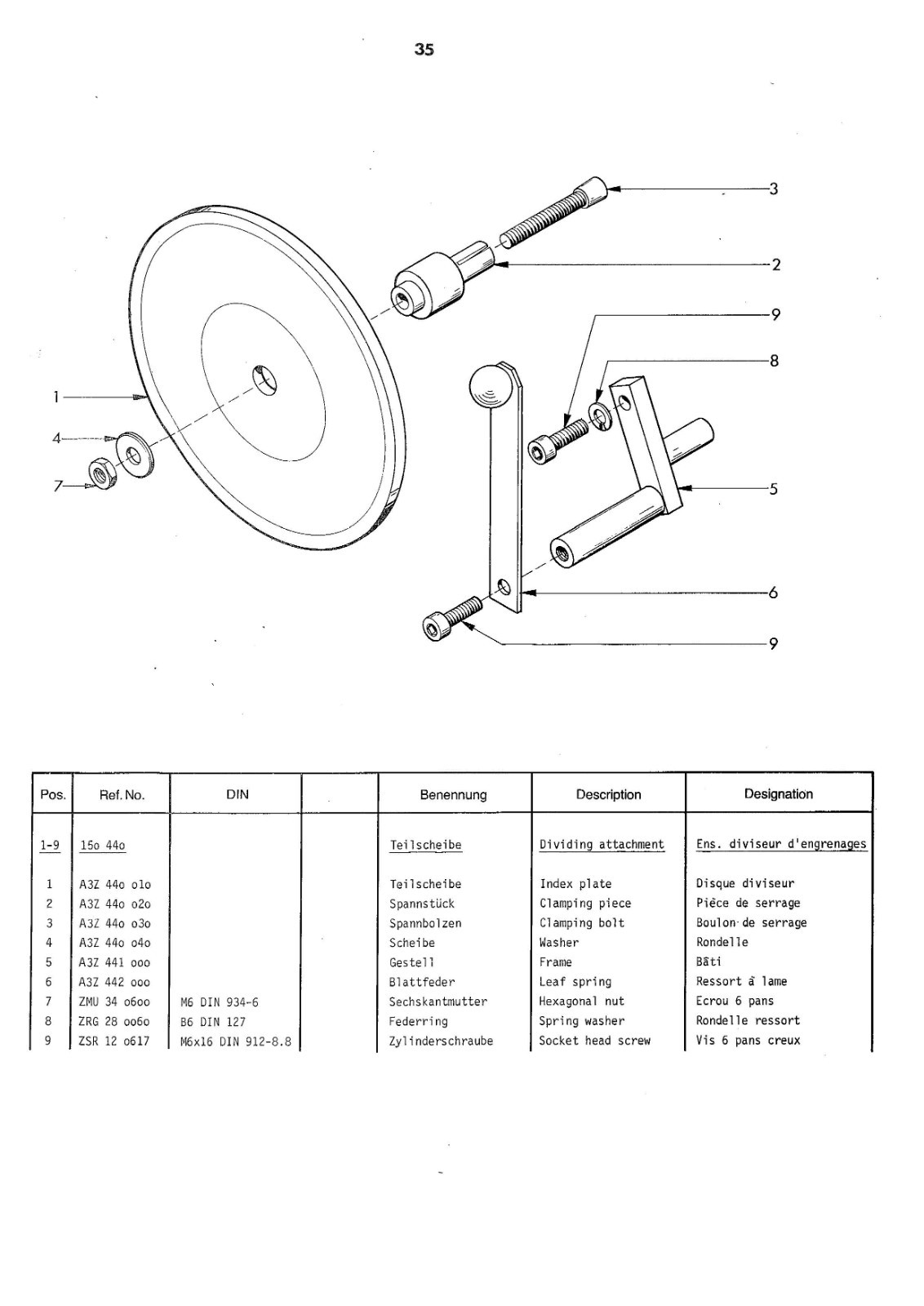 3 UNIMAT LATHE MILL Service PARTS Manual Fits EMCO 3 95W REF. 0302 154-B