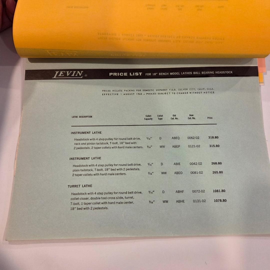 Vintage 1963 Levin Catalog, Lathes, Micro-Drilling & Radius Turning Machines