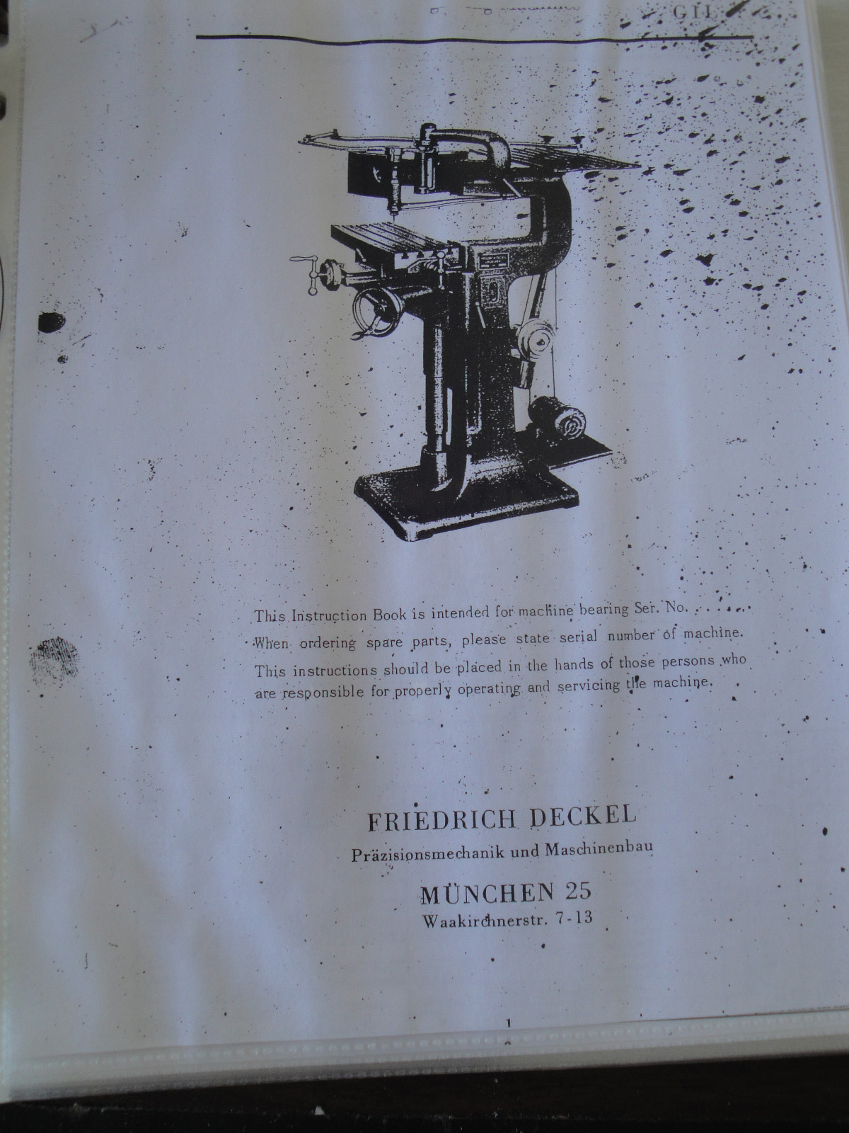 Deckel G1U G1L Pantograph Instruction & PARTS Manual SPECIAL SCAN AUCTION PDF