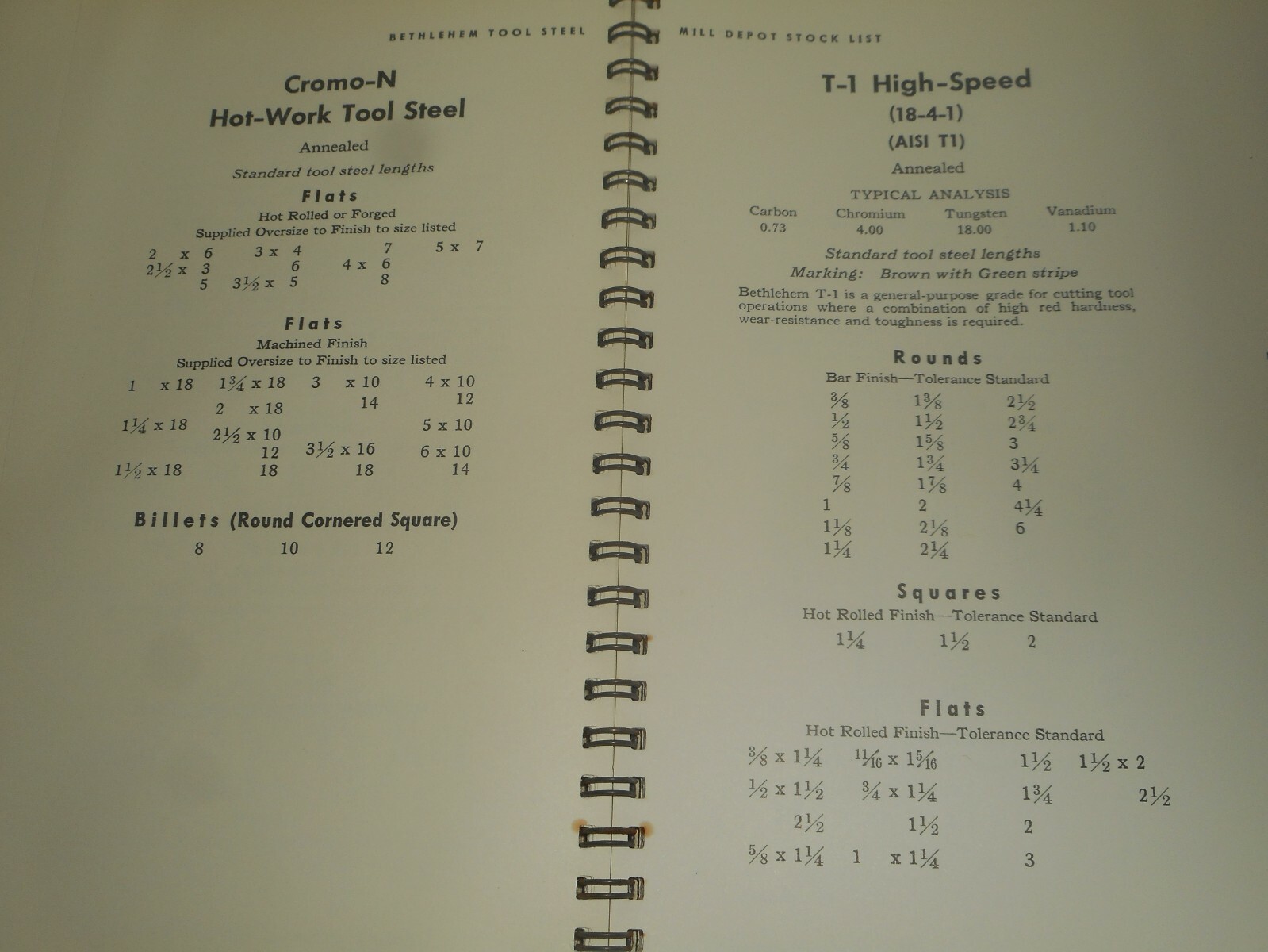 BETHLEHEM STEEL Tool Steel Mill Depot Stock List 1973 Salesman Catalog Data Spec
