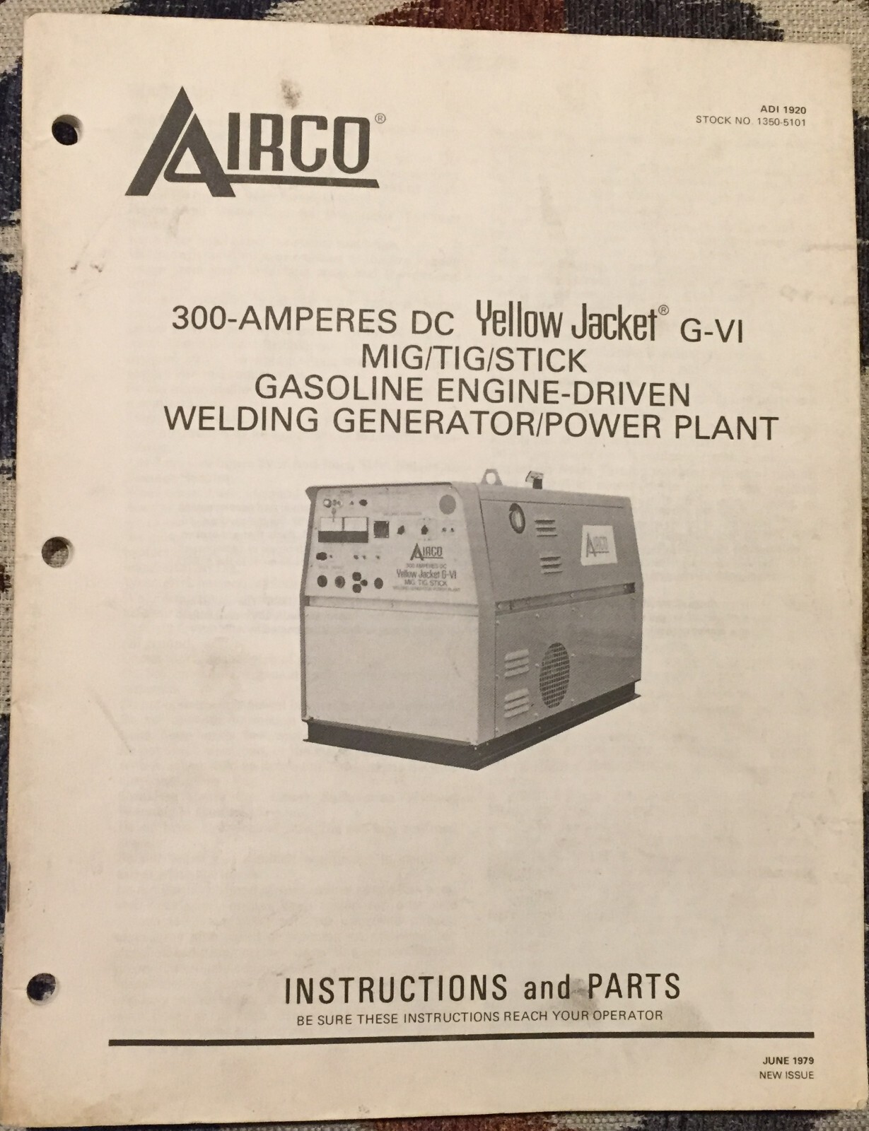Airco Yellow Jacket G-VI 300 amp mig tig stick gasoline engine welder manual