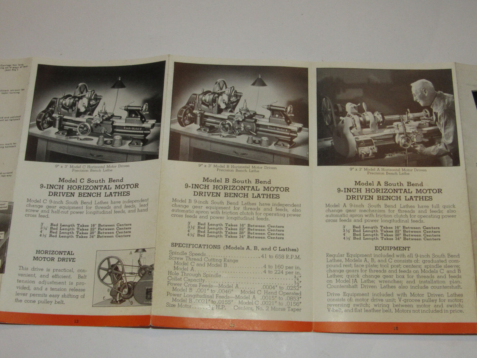 VTG 1941 SOUTH BEND LATHE ADVERTISING FOLDOUT BROCHURE! B&W PICS! MODELS A,B,C,S
