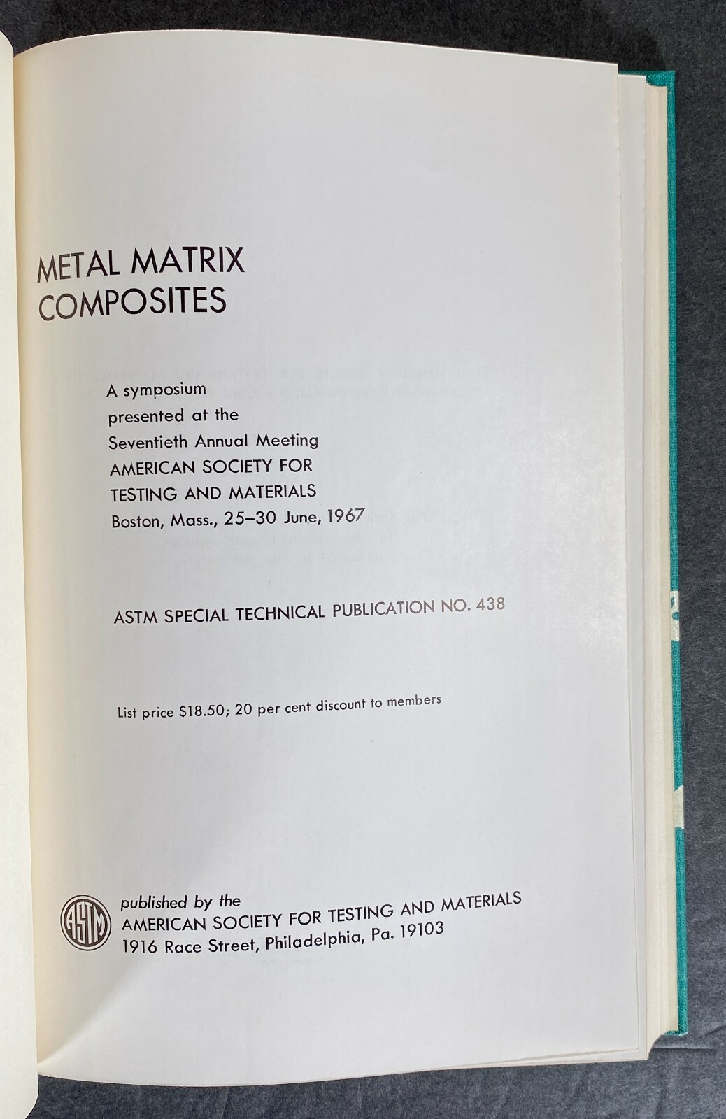 METAL MATRIX COMPOSITES 1967 Symposium ASTM STP 438 Metallurgical Engineering