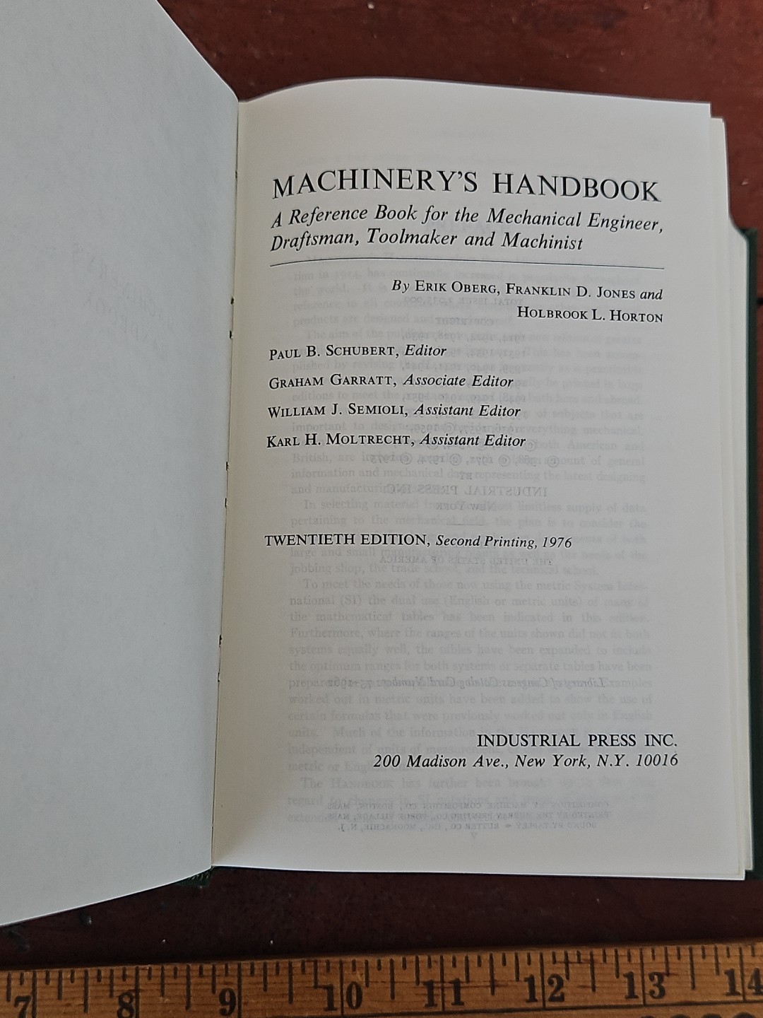Machinery’s Handbook 20th Edition Second Printing 1976 STUDENT EDITION