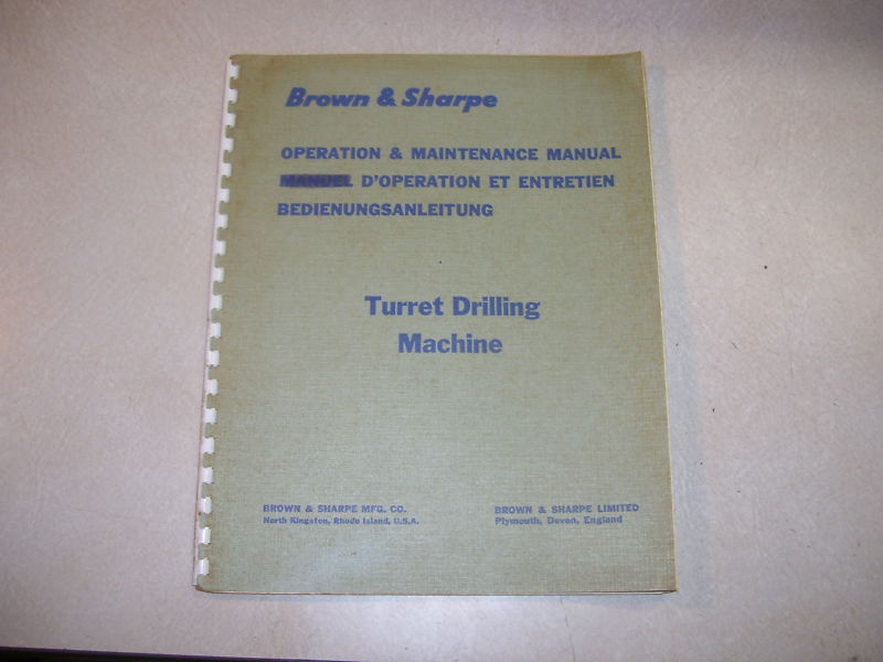 Brown & Sharpe Operation & Maintenance, Turret Drilling Machine
