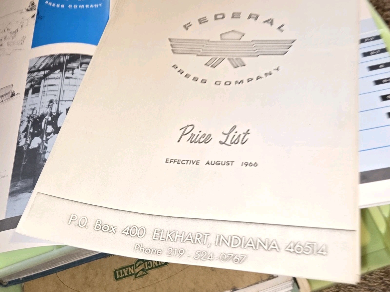 FEDERAL PRESS COMPANY 1960 MODELS Price List SALES CATALOG BOOK Machinist Tool