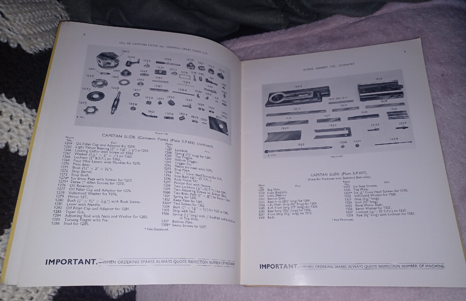Alfred Herbert Lathe No. 2d Capstan Lathe Spare Parts List Book 1st Ed ORIGINAL