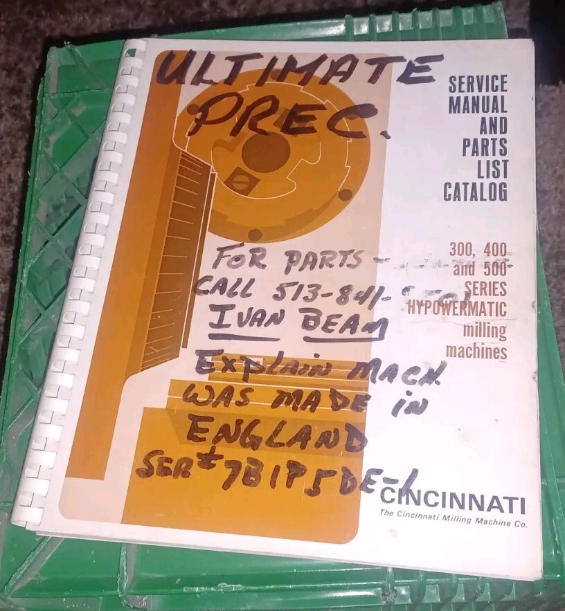 Cincinnati 300 400 500 Hypowermatic Milling Service Manual Parts List Catalog