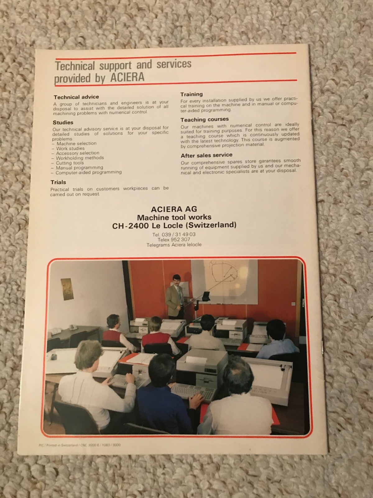 ACIERA CNC 3000 SALES CATALOG, SWISS MADE