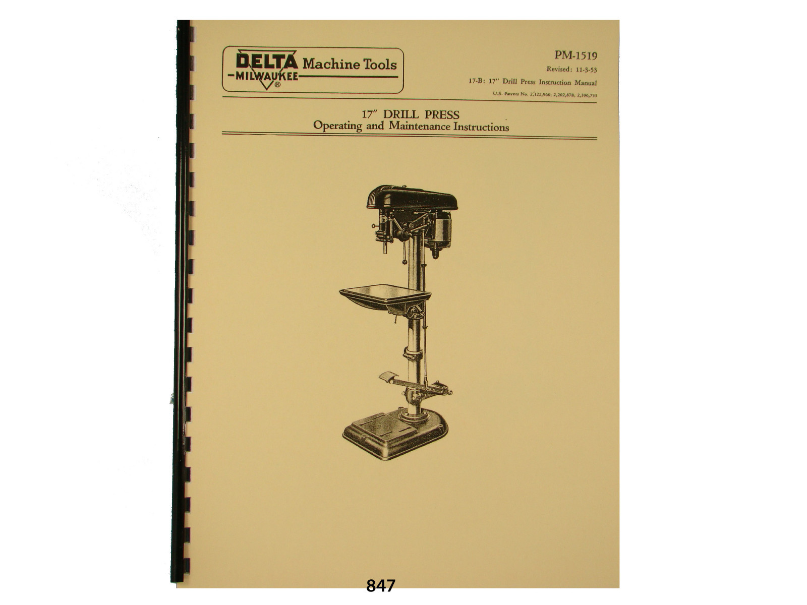Delta Milwaukee 17″ Drill Press Operating and Parts List Manual *847