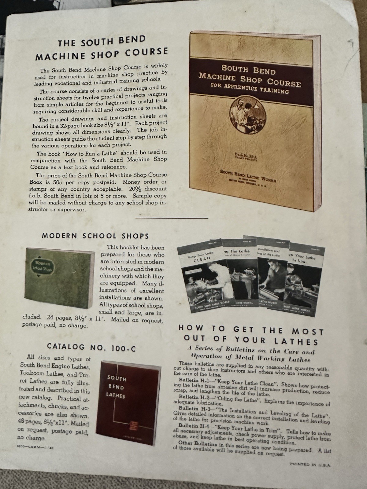 South Bend Lathe Works Manuals Booklets Lot How to Run a Lathe Machinist 1942